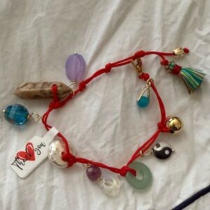 Colorful Charm Bracelet with Red Cord